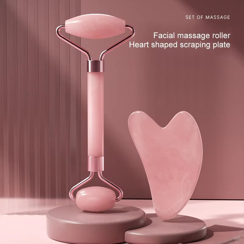 Lunara™ Rose Facial Sculpting Duo – Roller & Heart Gua Sha